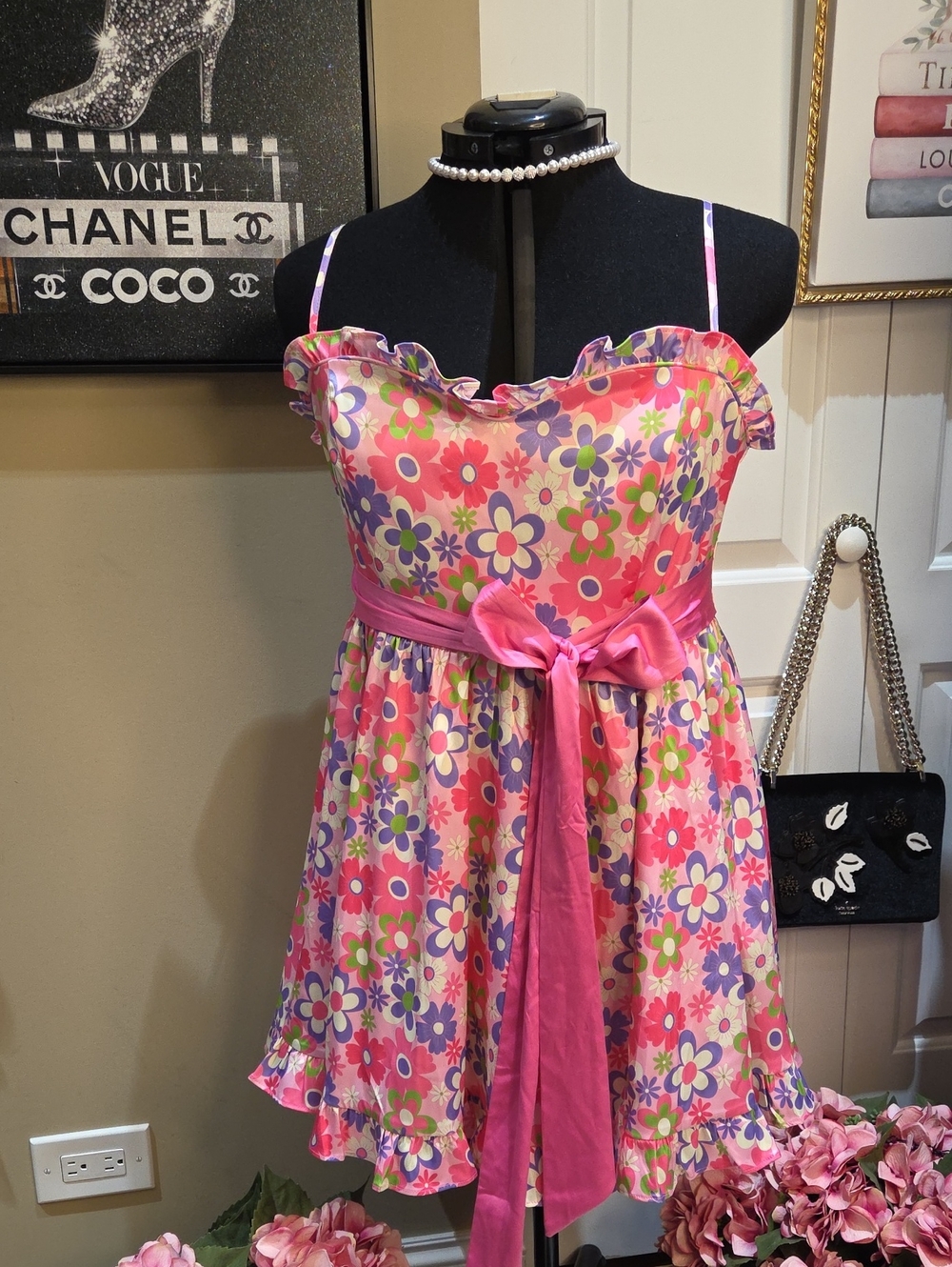 Nwot XL Sugar Thrillz Pink Floral Sundress with Sash
